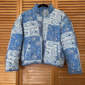 Women's Blue Paisley Puffer Jacket